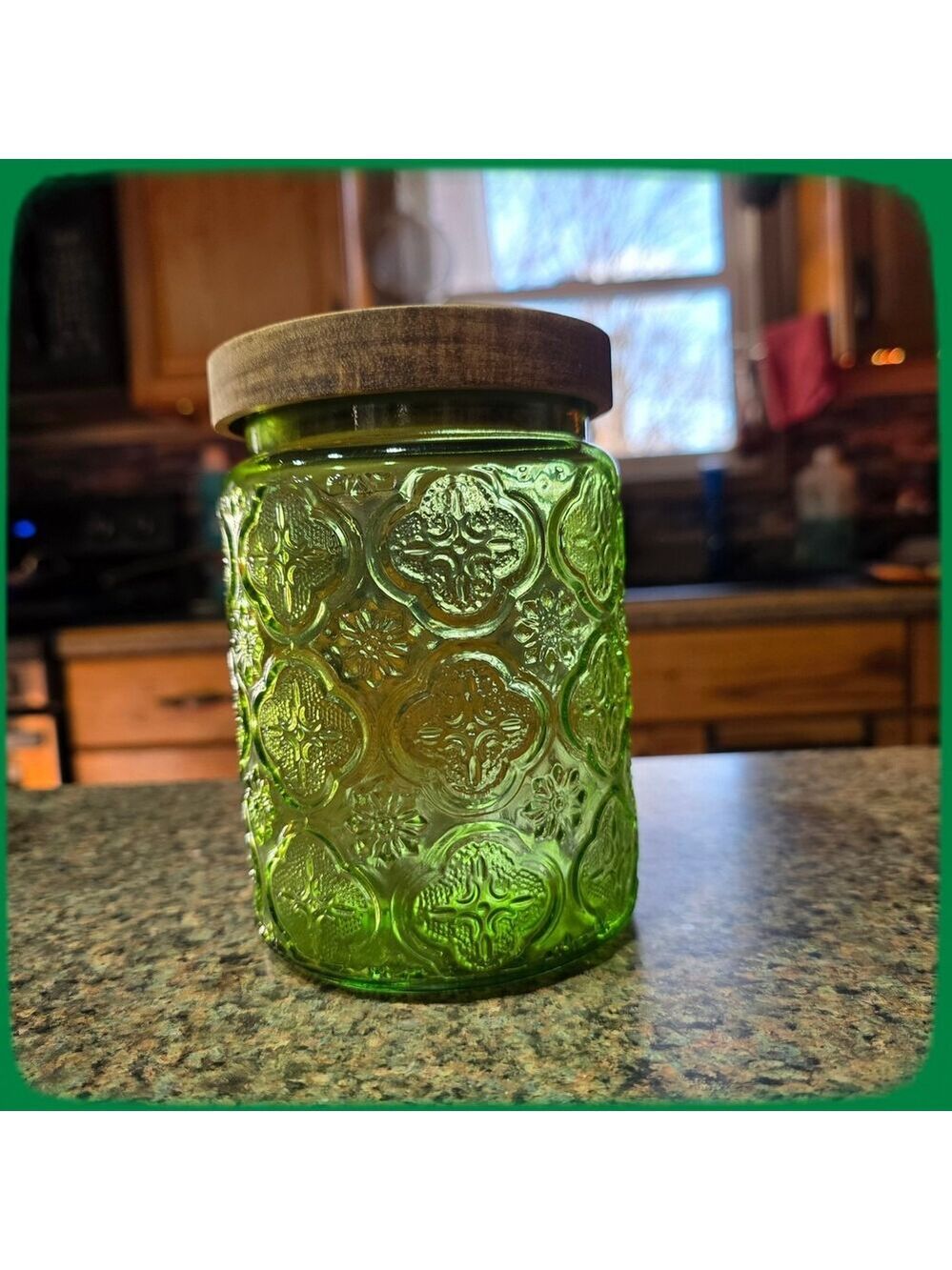 NIB Textured Colored Glass Jar Airtight Wooden Lid, 24 Fl Oz Container 1 Piece - Picture 6 of 15